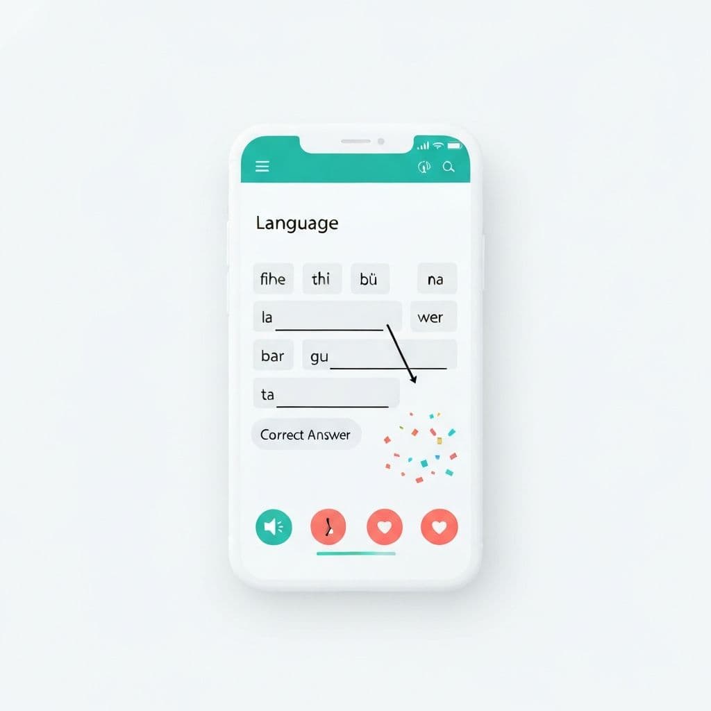Interactive lesson screen showing drag-and-drop vocabulary exercises with real-time feedback